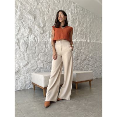 Calça Pantalona Minimal Creme