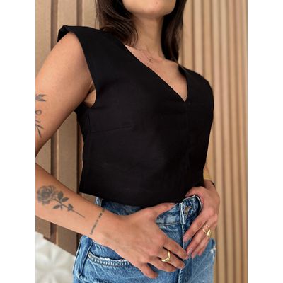 Cropped Decote V Preto