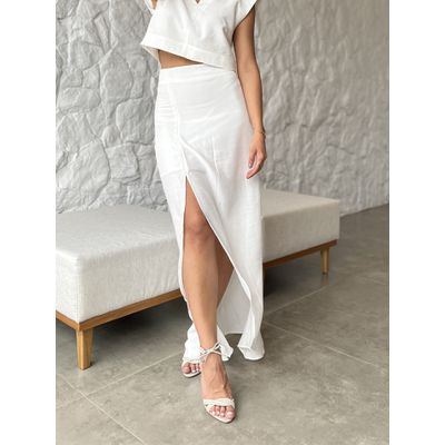 Saia Midi Fenda Off White