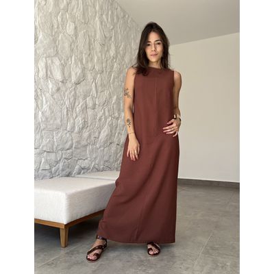 Vestido Longo Minimal Marrom