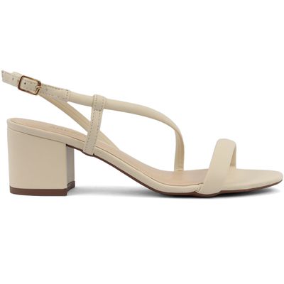 Sandália Arezzo Off-White Salto Bloco Tira Lateral... - Ponto A Shoes