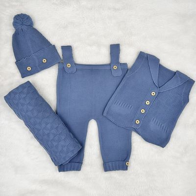 Saída De Maternidade Benjamin Azul Jeans 4 Peças - Primeira Moda 