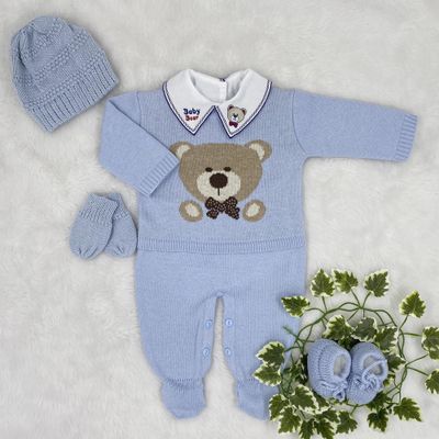 Macacão Urso Azul Bebê - Primeira Moda 