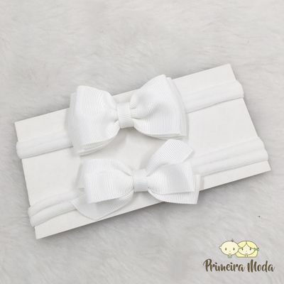 Kit Faixa para bebê Duplo Gravatinha Branco - Primeira Moda 