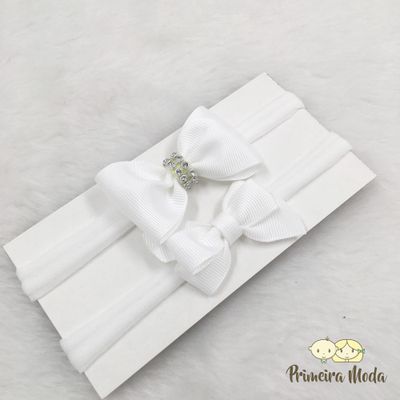 Kit Faixa para bebê Duplo Gravatinha Branco com Br... - Primeira Moda 