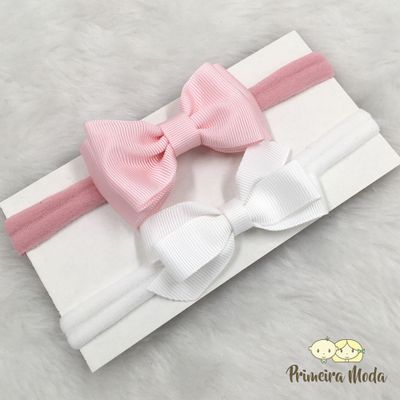 Kit Faixa para bebê Duplo Gravatinha Rosa - Primeira Moda 