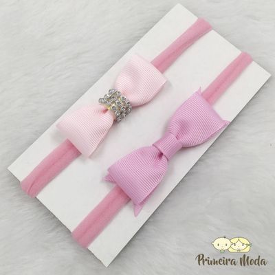 Kit Faixa para bebê Duplo Gravatinha Rosa - Primeira Moda 