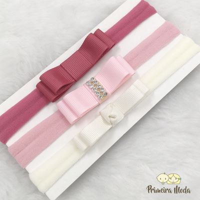 Kit Faixa para bebê Triplo Chanel Rosa - Primeira Moda 