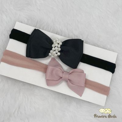 Kit Faixa para bebê Duplo Gravatinha Preto - Primeira Moda 