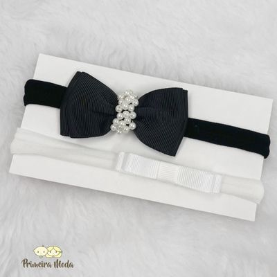 Kit Faixa para bebê Duplo Gravatinha Preto e Branc... - Primeira Moda 