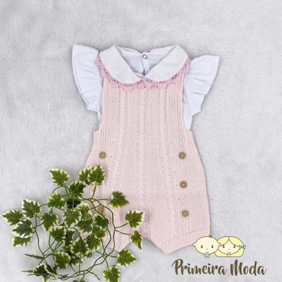 Jardineira em Tricot Augusto Rosa Bebê - Primeira Moda 