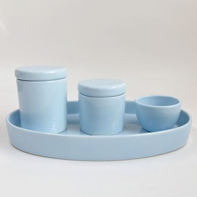 Kit Higiene 3 Peças Azul Bandeja Oval - Primeira Moda 