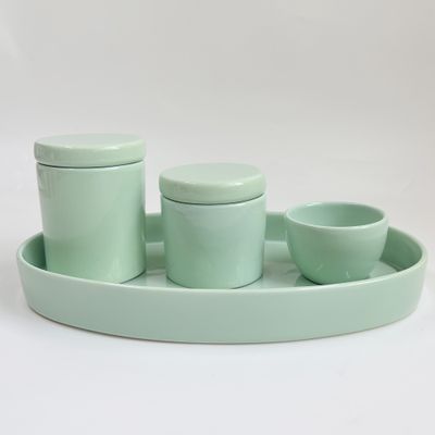 Kit Higiene 3 Peças Verde Bandeja Oval - Primeira Moda 