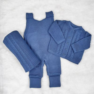 Saída De Maternidade Miguel Azul Jeans 3 Peças - Primeira Moda 