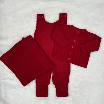 Saída De Maternidade Miguel Vermelho 3 Peças - Primeira Moda 