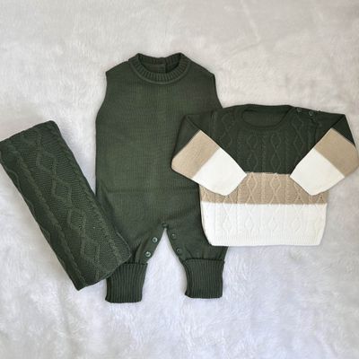 Saída De Maternidade Enzo Verde Militar 3 Peças - Primeira Moda 