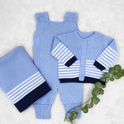 Saída De Maternidade Francisco Azul Bebê 3 Peças - Primeira Moda 