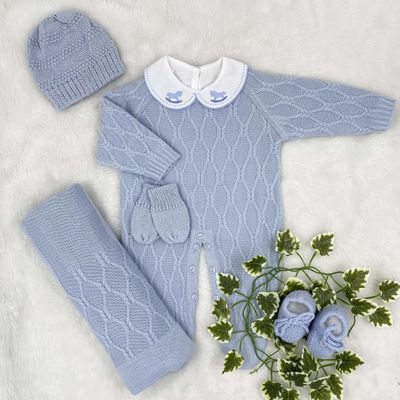 Saída De Maternidade Luan Azul Bebê - Primeira Moda 