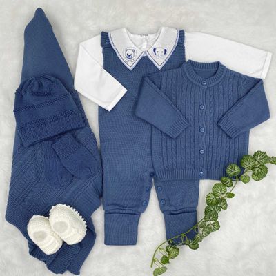 Kit Saída De Maternidade Pedro Azul Jeans 7 Peças - Primeira Moda 