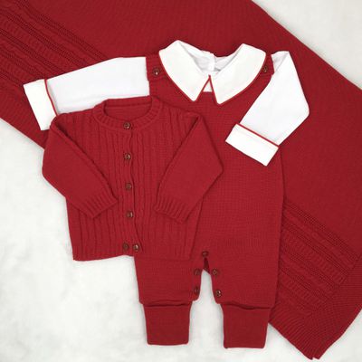 Kit Saída De Maternidade Pedro Vermelho 7 Peças - Primeira Moda 