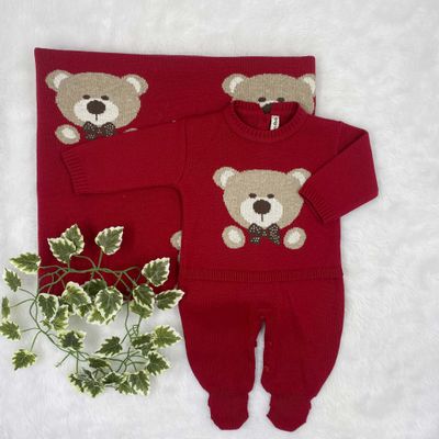 Saída De Maternidade Urso Vermelho - Primeira Moda 