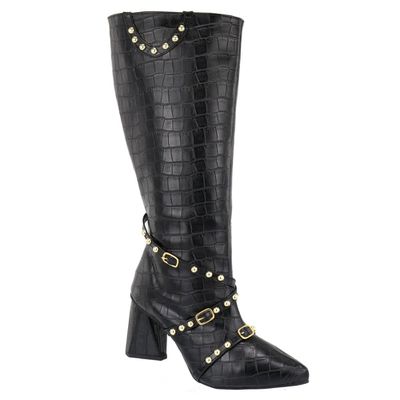 Bota Feminina Cano Alto Croco Preto - Torani Calçados