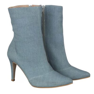 Bota Feminina Bico Fino Cano Curto Azul Jeans - Torani Calçados