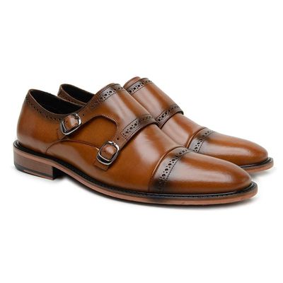 Sapato Social Monk Strap Couro Legítimo Caramelo - Torani Calçados