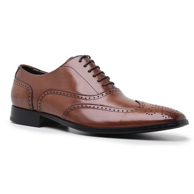 Sapato Social Oxford Brogue Masculino Couro Carame... - Torani Calçados