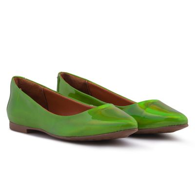 Sapatilha Feminina Bico Fino Verde Metalizado - Torani Calçados