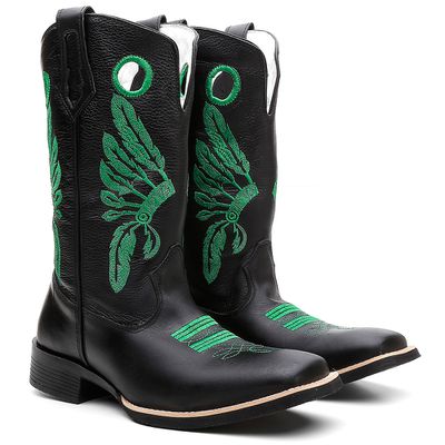 Bota Texana Masculina Cocar Preto e Verde - TURUNA BOOTS