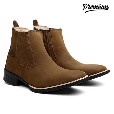 Bota Texana Cano Curto Nobuck Caqui - TURUNA BOOTS