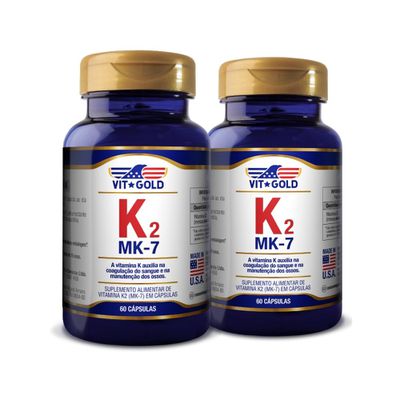 Vitamina K2 MK-7 100mcg Vitgold Kit 2x 60 Cápsulas