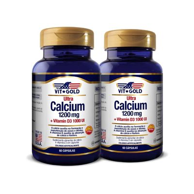 Ultra Cálcio 1200mg + Vitamina D3 1000UI Vitgold Kit 2x 60 cápsulas