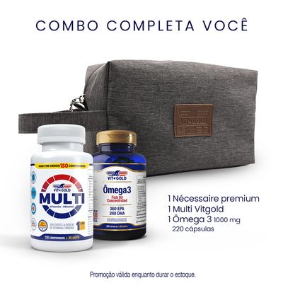 Combo Completa Você: Multivitamínico + ômega 3 (GANHE NECESSAIRE CINZA)