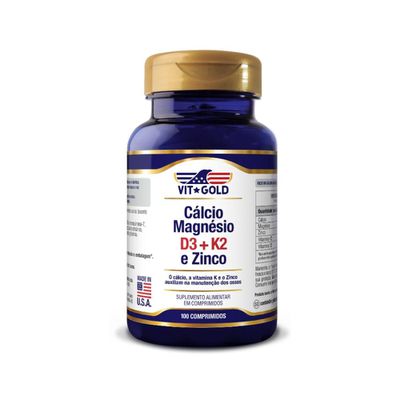 Cálcio Magnésio Zinco com Vitamina D3 e K2 Vitgold 100 comp.