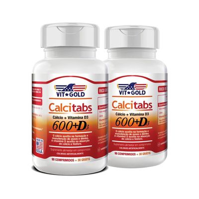 Calcitabs - Cálcio 600 mg + Vit. D3 Vitgold KIt 2x 90 comp.