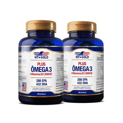 Omega 3 Plus com Vitamina D3 2000UI Vitgold Kit2x 100 caps.