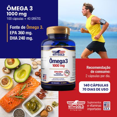 Omega 3 Fish Oil leo de Peixe 1000 mg Vitgold 100 c ps. Vitgold