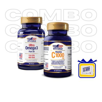 Ultra Ômega3 1250mg 720 EPA/480 DHA Vitgold 60 caps + Vitamina C 1000 mg Vitgold 60 comprimidos