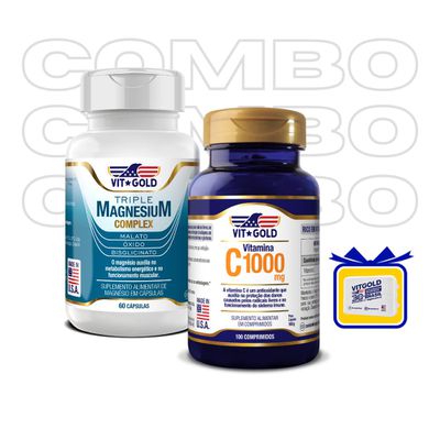 Triple Magnésio Complex 350mg Vitgold 60 cápsulas + Vitamina C 1000 mg Vitgold 100 comprimidos