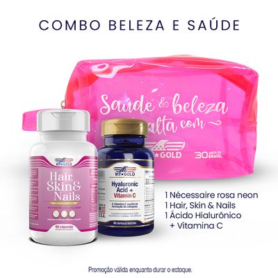 Ácido Hialurônico com Vit C Vitgold 60 caps vegetais + Hair Skin & Nails (Cabelo, pele e unhas) Vitgold 60 cápsulas