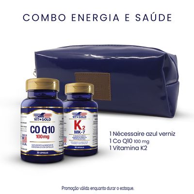 CoQ10 Coenzima Q10 100mg Vitgold 30 cápsulas + Vitamina K2 MK-7 (Menaquinona-7) 100mcg Vitgold 60 cápsulas.