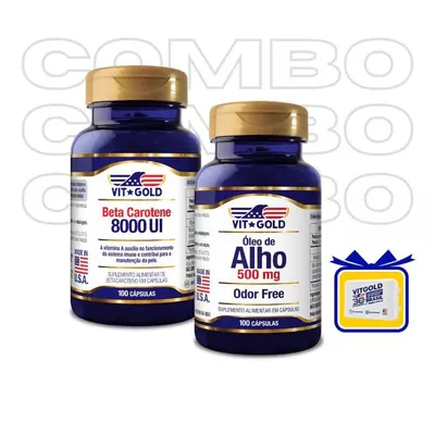Vitamina A Beta Caroteno 8000 UI Vitgold 100 capsulas + Óleo de Alho 500 mg Odor Free Vitgold 100 cápsulas