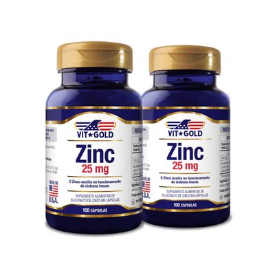 Zinco 25mg Vitgold Kit 2 unidades 100 cápsulas