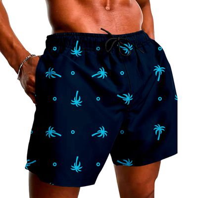 Short Masculino Moda Praia Belga Estampado - 401 Azul (0100) - ZAFO