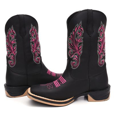 Bota Feminina Country Bordada Natasha Solado Ecco Borracha - (01000 400100 Natasha - ZAFO