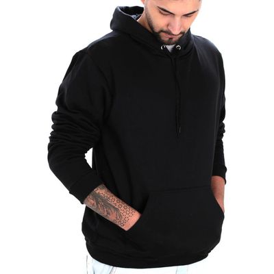 Moleton Masculino Canguru Liso Capuz Cordão Flanelado - 201 Preto (0100) - ZAFO