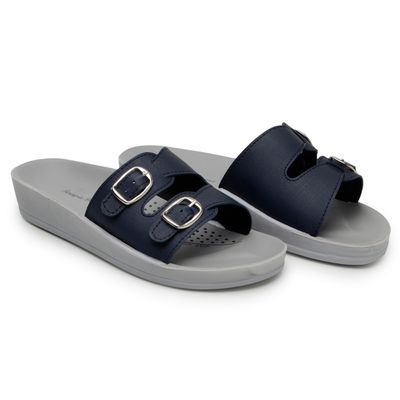 Sandalia Feminina Pluf Espuma Ortopédica 2 Fivelas Solado P.U. - 600 Cor Preto Solado Cinz... - ZAFO