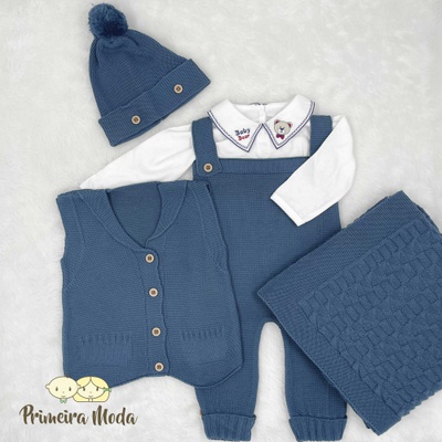 Saída De Maternidade Benjamin Azul Jeans - 1513 - Primeira Moda 